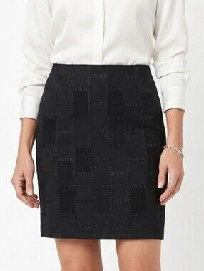 Casual Corner Black Patchwork Mini Pencil Skirt Petite Size 10 Fully Lined